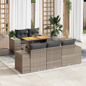 vidaXL 6-delige Loungeset met kussens poly rattan grijs