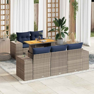 vidaXL 6-delige Loungeset met kussens poly rattan grijs