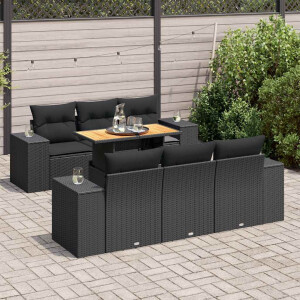 vidaXL 7-delige Loungeset met kussens poly rattan zwart