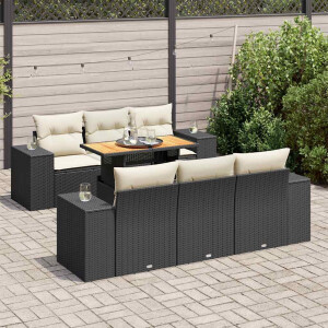 vidaXL 7-delige Loungeset met kussens poly rattan zwart