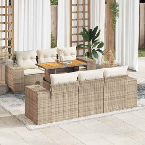 vidaXL 7-delige Loungeset met kussens poly rattan beige