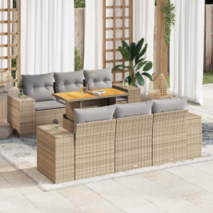 vidaXL 7-delige Loungeset met kussens poly rattan beige