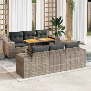vidaXL 7-delige Loungeset met kussens poly rattan grijs