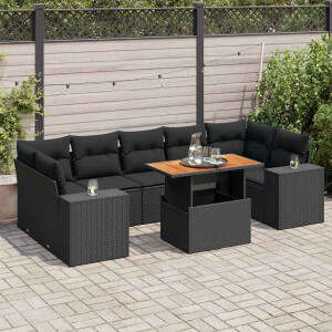 vidaXL 8-delige Loungeset met kussens poly rattan zwart