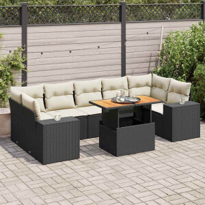 vidaXL 8-delige Loungeset met kussens poly rattan zwart