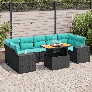 vidaXL 8-delige Loungeset met kussens poly rattan zwart