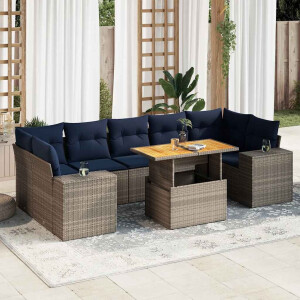 vidaXL 8-delige Loungeset met kussens poly rattan grijs