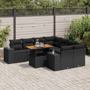 vidaXL 9-delige Loungeset met kussens poly rattan zwart