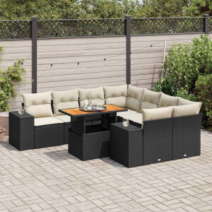vidaXL 9-delige Loungeset met kussens poly rattan zwart