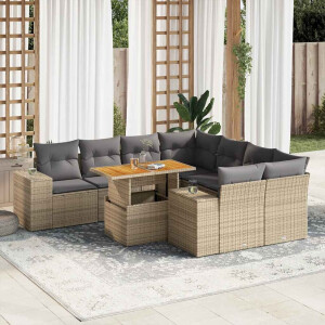 vidaXL 9-delige Loungeset met kussens poly rattan beige