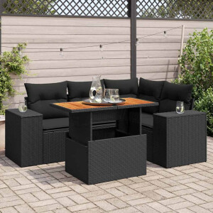 vidaXL 5-delige Loungeset met kussens poly rattan zwart