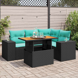 vidaXL 5-delige Loungeset met kussens poly rattan zwart