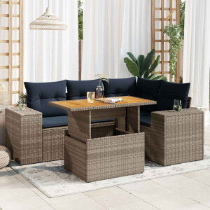 vidaXL 5-delige Loungeset met kussens poly rattan grijs