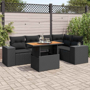 vidaXL 6-delige Loungeset met kussens poly rattan zwart