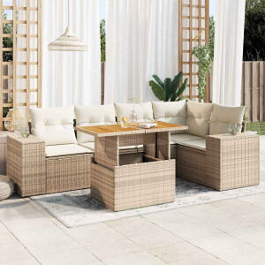 vidaXL 6-delige Loungeset met kussens poly rattan beige