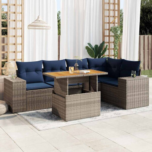 vidaXL 6-delige Loungeset met kussens poly rattan grijs