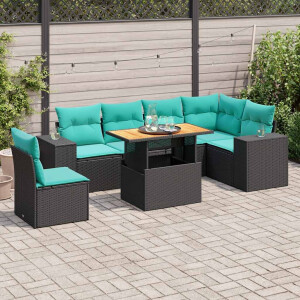 vidaXL 7-delige Loungeset met kussens poly rattan zwart
