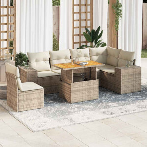 vidaXL 7-delige Loungeset met kussens poly rattan beige