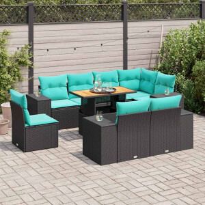 vidaXL 9-delige Loungeset met kussens poly rattan zwart