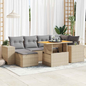 vidaXL 7-delige Loungeset met kussens poly rattan beige