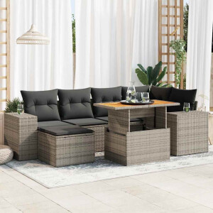 vidaXL 7-delige Loungeset met kussens poly rattan grijs