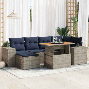 vidaXL 7-delige Loungeset met kussens poly rattan grijs
