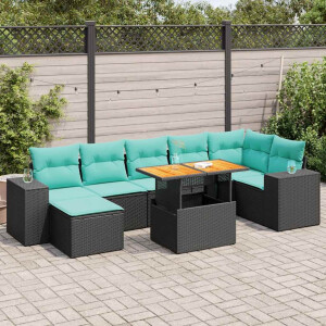 vidaXL 8-delige Loungeset met kussens poly rattan zwart
