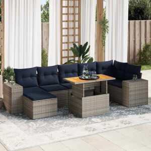 vidaXL 8-delige Loungeset met kussens poly rattan grijs