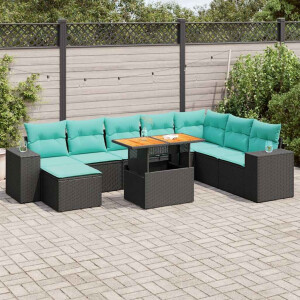vidaXL 9-delige Loungeset met kussens poly rattan zwart