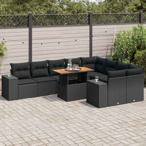 vidaXL 10-delige Loungeset met kussens poly rattan acacia zwart