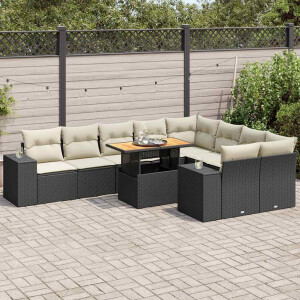 vidaXL 10-delige Loungeset met kussens poly rattan acacia zwart