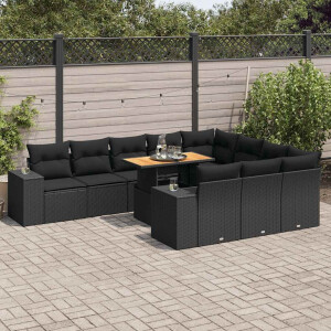 vidaXL 10-delige Loungeset met kussens poly rattan acacia zwart