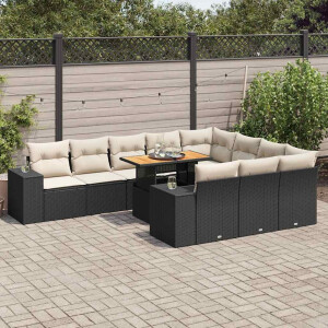 vidaXL 10-delige Loungeset met kussens poly rattan acacia zwart