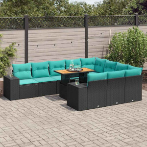 vidaXL 11-delige Loungeset met kussens poly rattan zwart