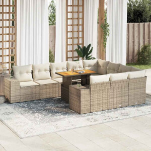 vidaXL 10-delige Loungeset met kussens poly rattan acacia beige