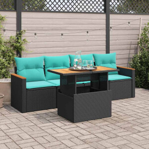vidaXL 5-delige Loungeset met kussens poly rattan zwart