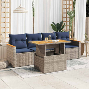 vidaXL 5-delige Loungeset met kussens poly rattan grijs