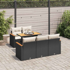 vidaXL 6-delige Loungeset met kussens poly rattan acacia zwart