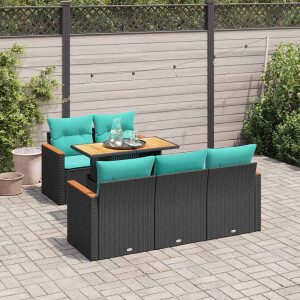 vidaXL 6-delige Loungeset met kussens poly rattan zwart
