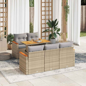 vidaXL 6-delige Loungeset met kussens poly rattan acacia beige