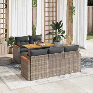 vidaXL 6-delige Loungeset met kussens poly rattan acacia grijs
