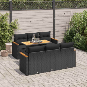 vidaXL 7-delige Loungeset met kussens poly rattan acacia zwart
