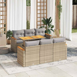 vidaXL 7-delige Loungeset met kussens poly rattan acacia beige