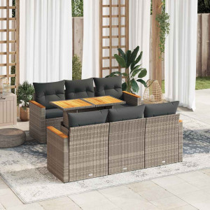 vidaXL 7-delige Loungeset met kussens poly rattan acacia grijs
