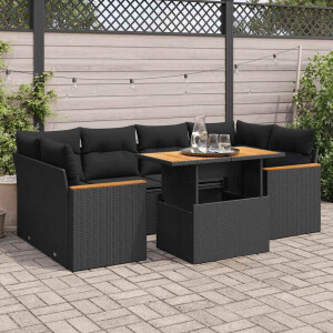 vidaXL 6-delige Loungeset met kussens poly rattan acacia zwart