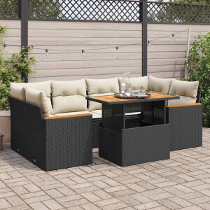 vidaXL 6-delige Loungeset met kussens poly rattan acacia zwart