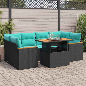 vidaXL 7-delige Loungeset met kussens poly rattan zwart