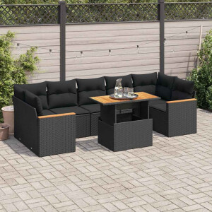 vidaXL 8-delige Loungeset met kussens poly rattan acacia zwart