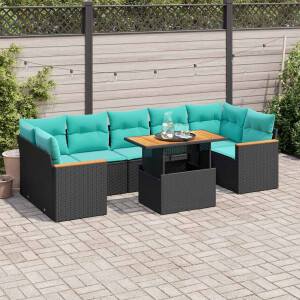 vidaXL 8-delige Loungeset met kussens poly rattan zwart