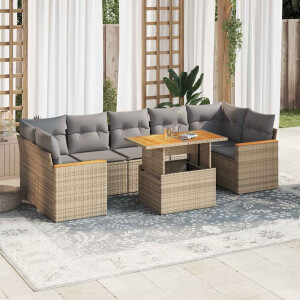 vidaXL 8-delige Loungeset met kussens poly rattan acacia beige